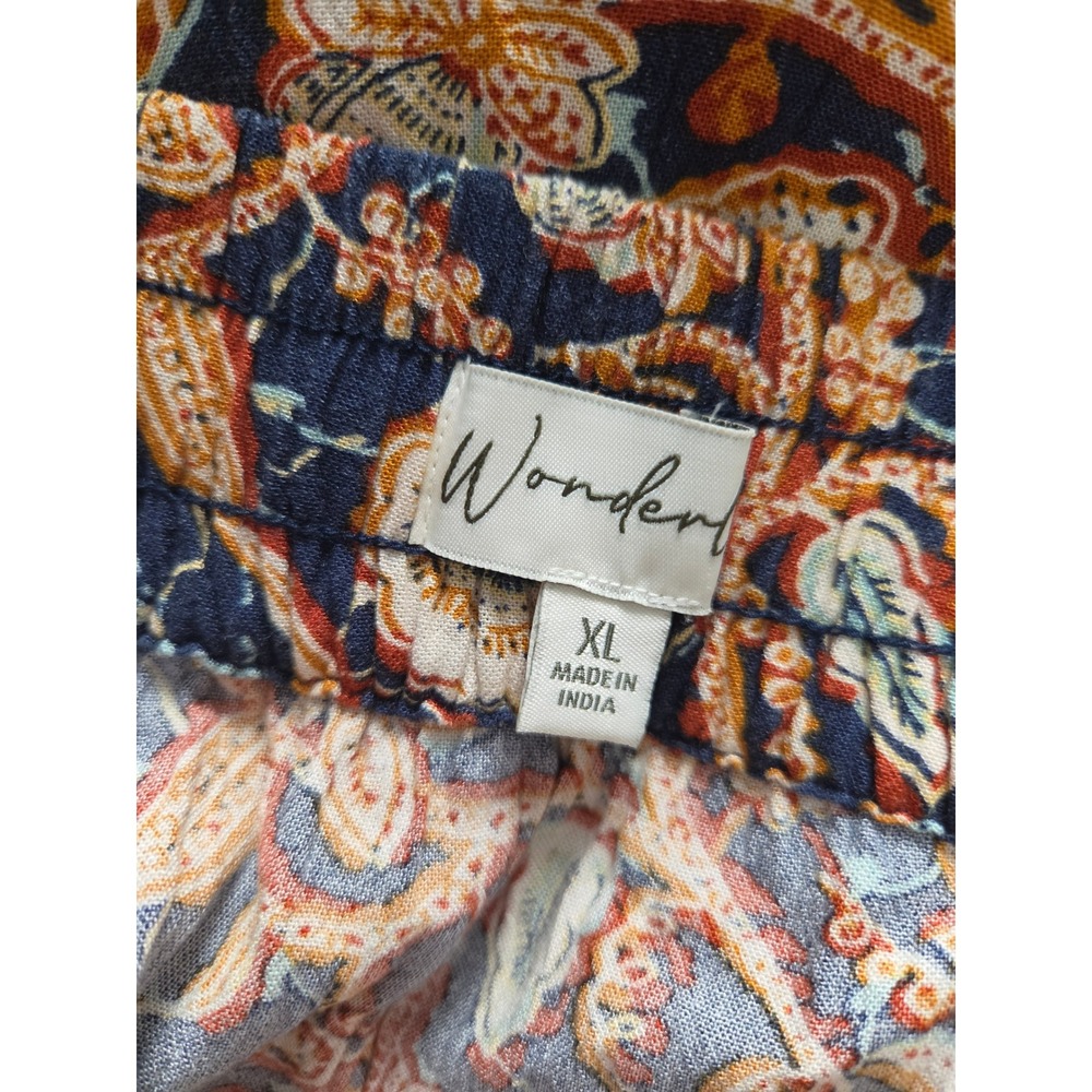 Wonderly Floral Paisley Tiered Maxi‎ Skirt XL Navy Rust Boho Rayon Crinkle Flowy - Picture 6 of 7
